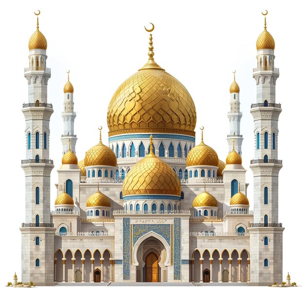 Uma grande mesquita muçulmana uma ilustração raster tridimensional com linhas de contorno destacando os detalhes da construção renderização 3d