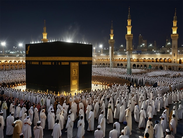 Foto uma grande multidão de pessoas reunidas em uma mesquita com o número de pessoas no meio