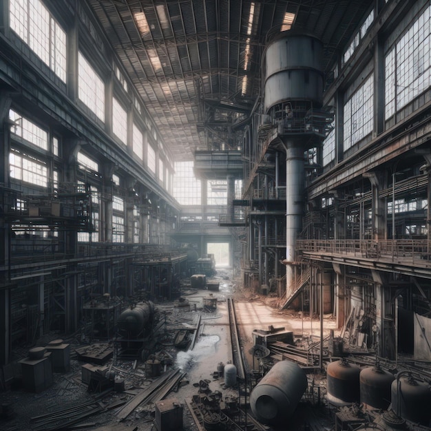 Uma grande oficina abandonada de uma empresa industrial