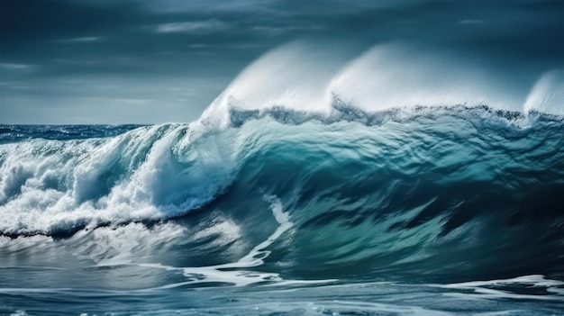 Uma grande onda está quebrando no oceano com a palavra oceano nela.