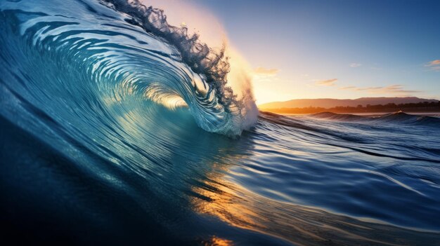 Uma grande onda no meio do oceano.