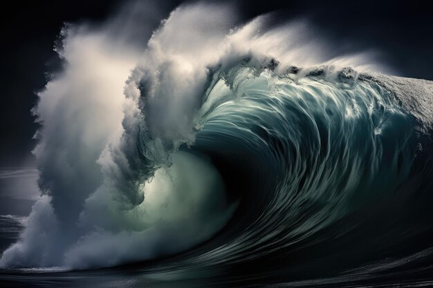 Uma grande onda quebrando o oceano