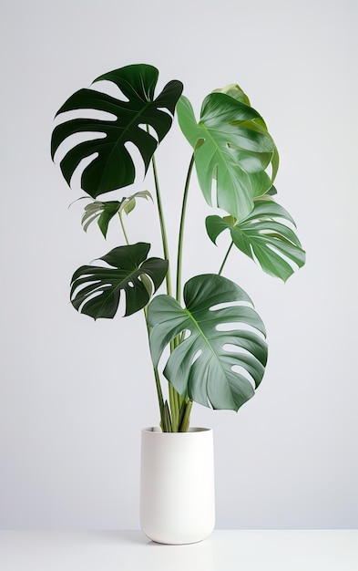 Uma grande planta monstera em uma panela branca