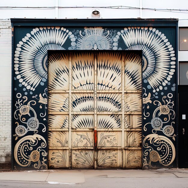 Foto uma grande porta pintada com um grande sinal que diz arte