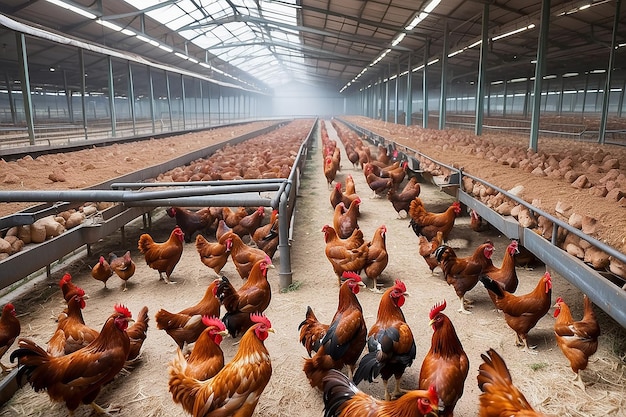 Uma grande quinta avícola com galinhas e galos Produção de carne e ovos Agricultura Avicultura Empresa industrial