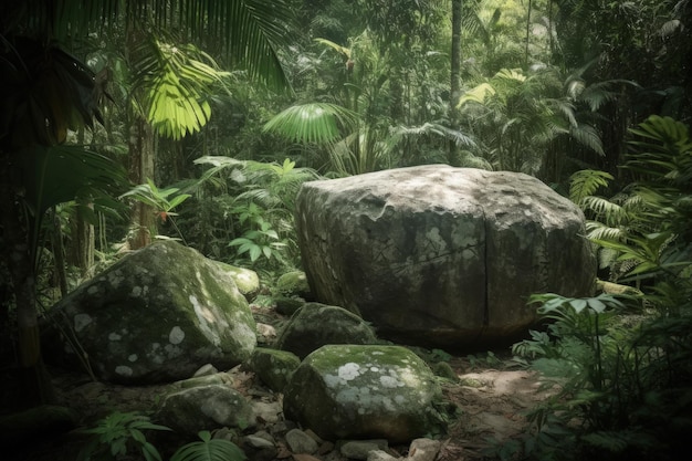 Uma grande rocha no meio de uma IA generativa da selva