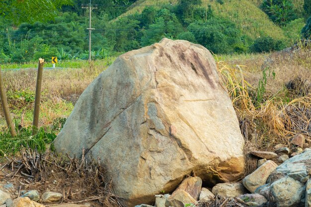 Uma grande rocha sedimentar chita na natureza.