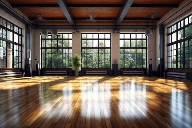 Foto uma grande sala com uma grande janela que tem a palavra dança nela.