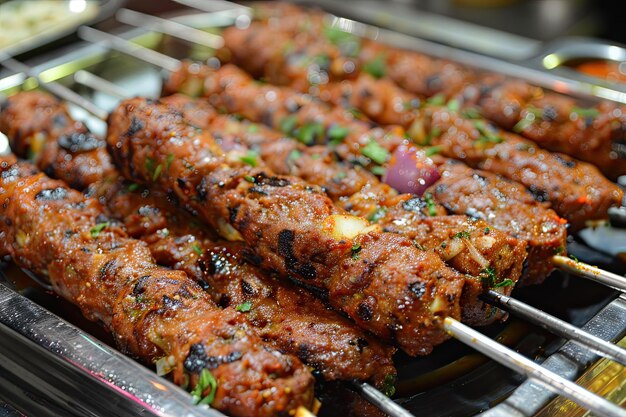 uma grelha com carne e vegetais e um pedaço de comida do lado