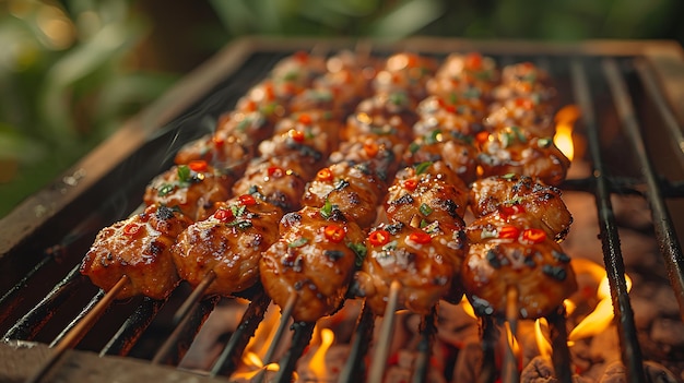 Foto uma grelha de churrasco com carne e vegetais