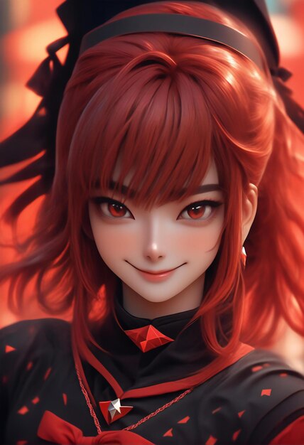 Uma guerreira gótica com cabelo vermelho.