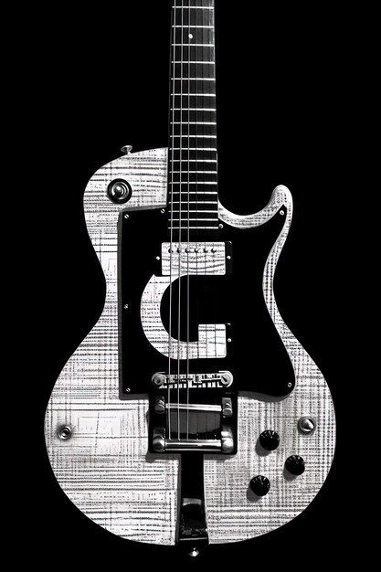 Uma guitarra branca com a palavra "g" nela.
