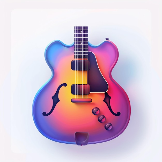 Foto uma guitarra colorida com um corpo colorido arco-íris e um corpo preto e azul