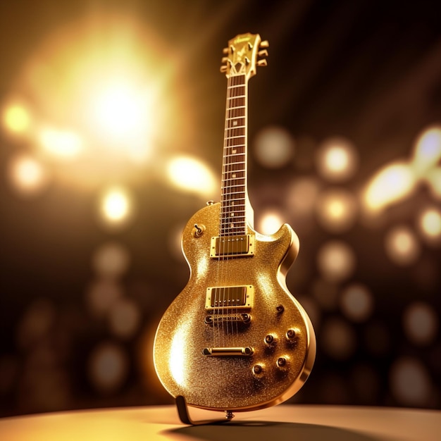 Uma guitarra dourada com a palavra