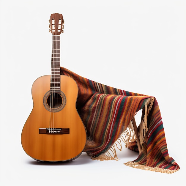 uma guitarra está deitada num cobertor e um cobertor está deitado no chão