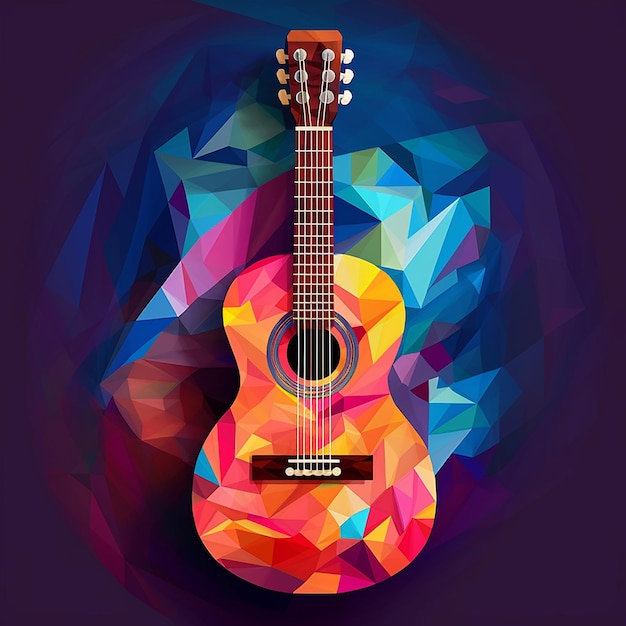 Foto uma guitarra que tem um desenho colorido