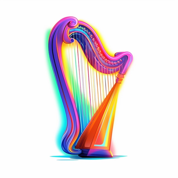 Foto uma harpa de cores brilhantes em um fundo branco com uma sombra generativa ai
