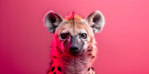 Uma hiena rosa em um ambiente rosa monocromático brilhante Conceito Hiena rosa monocrômica Configuração Cores brilhantes Fotografia de vida selvagem Retratos de animais
