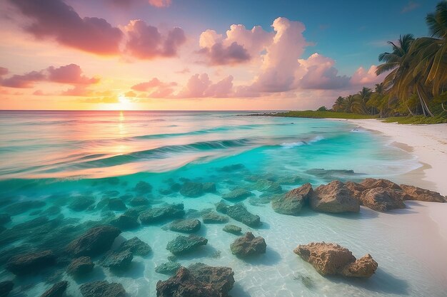 Foto uma hipnotizante dupla exposição longa captura a beleza serena do mar nas ilhas cayman, as vibrantes tonalidades do céu.