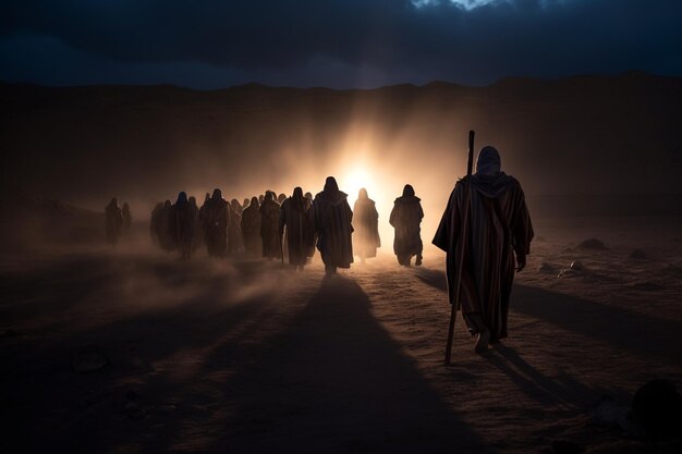 Uma história bíblica religiosa Moisés lidera os judeus no deserto