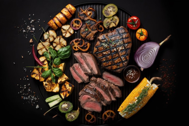 Uma IA gerou uma variedade de bife de carne grelhada e legumes
