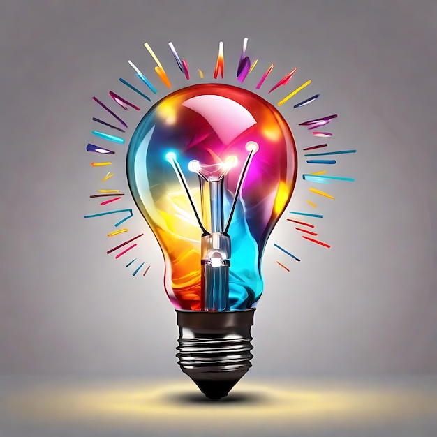 uma idéia colorida brilhante lâmpada de lâmpada visualização de brainstorming idéia brilhante e IA criativa