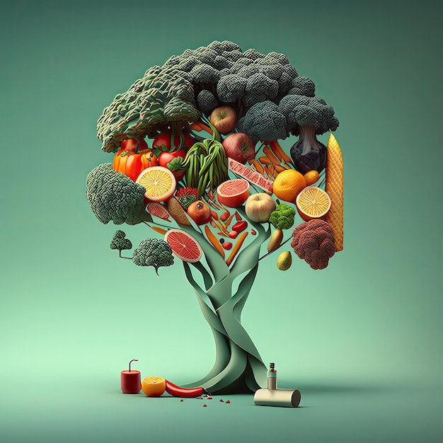 Uma ideia de conceito interessante sobre o tema alimentação saudável Nutrição adequada verduras legumes frescos e frutas dieta arte de alta resolução inteligência artificial generativa