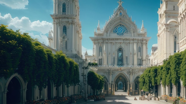 Uma igreja com um relógio na frente