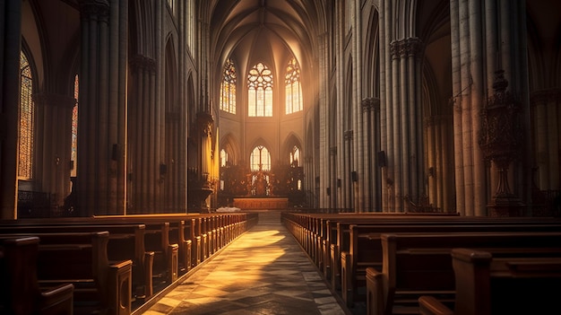 Uma igreja com um sol brilhando no teto