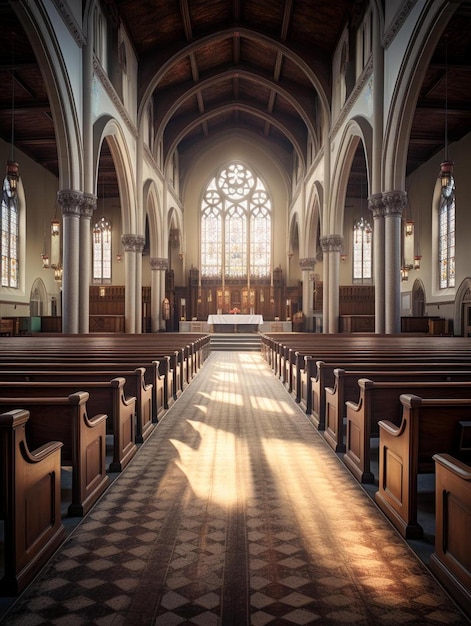 Uma igreja com uma igreja com uma Igreja com uma cruz no topo.