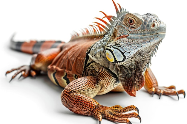 Foto uma iguana a tomar sol isolada sobre um fundo branco