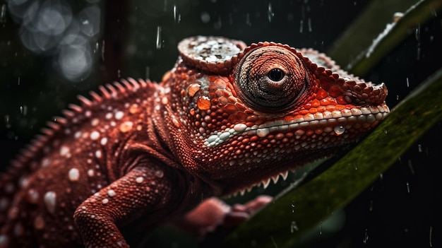 Foto uma iguana vermelha na chuva