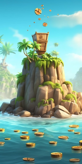 Uma ilha tropical com um farol