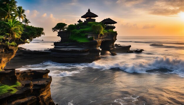 Foto uma ilha tropical com um pagode nela