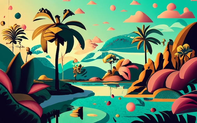 Foto uma ilha tropical de estilo art nouveau minimalista