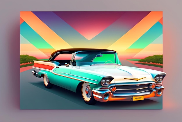 UMA ILUSTRAÇÃO DE UM CARRO COM CORES VINTAGE GERADAS