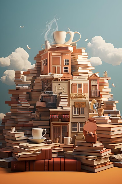 Foto uma ilustração 3d para café e livros