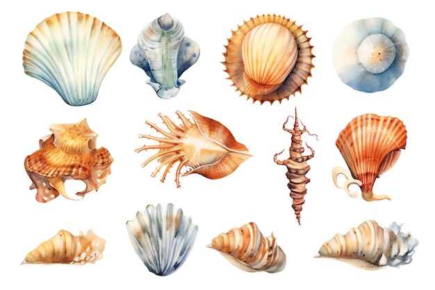 Uma ilustração a aquarela de peixes, corais e outras criaturas marinhas