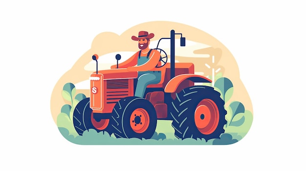 Uma ilustração agrícola de um agricultor usa trator com Generative ai