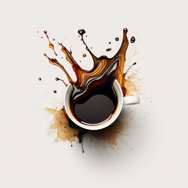 Uma ilustração artística de grãos de café, xícara e chantilly, criando uma composição bonita e aconchegante para entusiastas de café, baristas e proprietários de cafeterias. A imagem captura o rico aroma