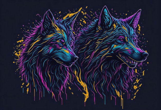 Uma ilustração colorida de dois lobos com as palavras 'lobo' na frente.