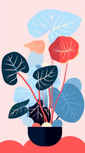 uma ilustração colorida de plantas com folhas e flores.