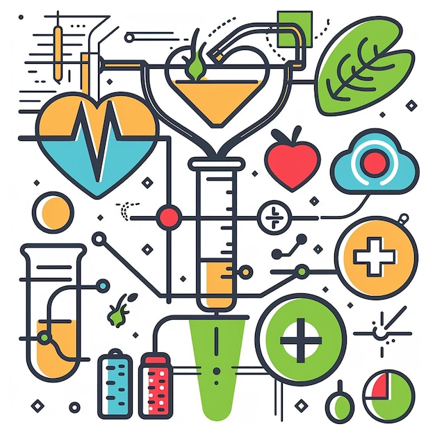 Foto uma ilustração colorida de suprimentos médicos e um tema médico