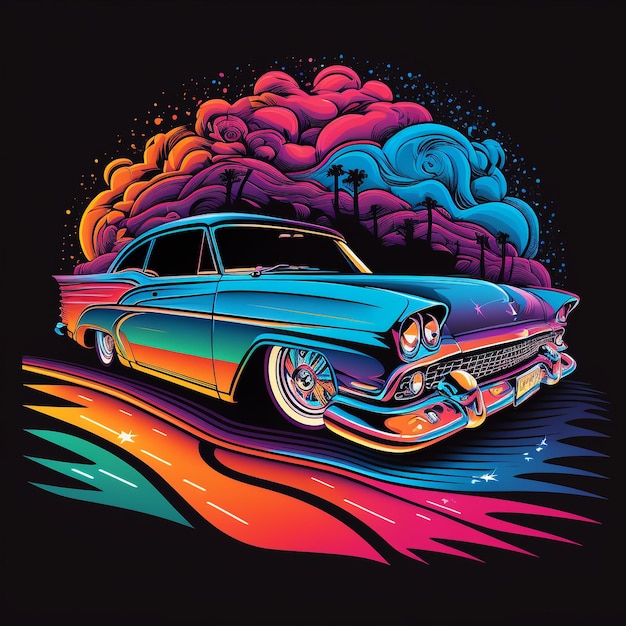 Uma ilustração colorida de um carro com a palavra chevy na frente.