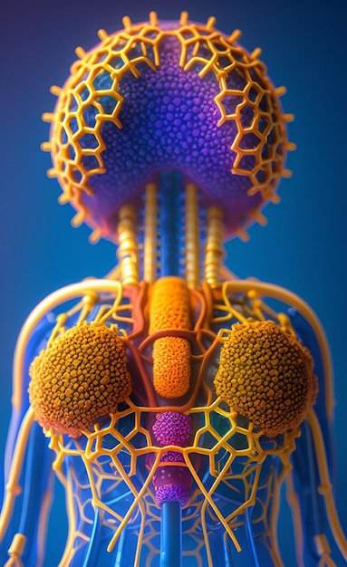 Uma ilustração colorida de um corpo humano com o nome linfoma na parte inferior.