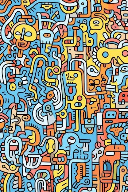 Uma ilustração colorida de um fundo estilo doodle.