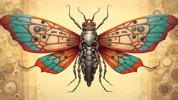 Foto uma ilustração colorida de um inseto gigante com um