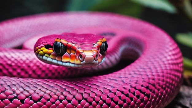 Uma ilustração colorida de uma cobra com uma mancha rosa