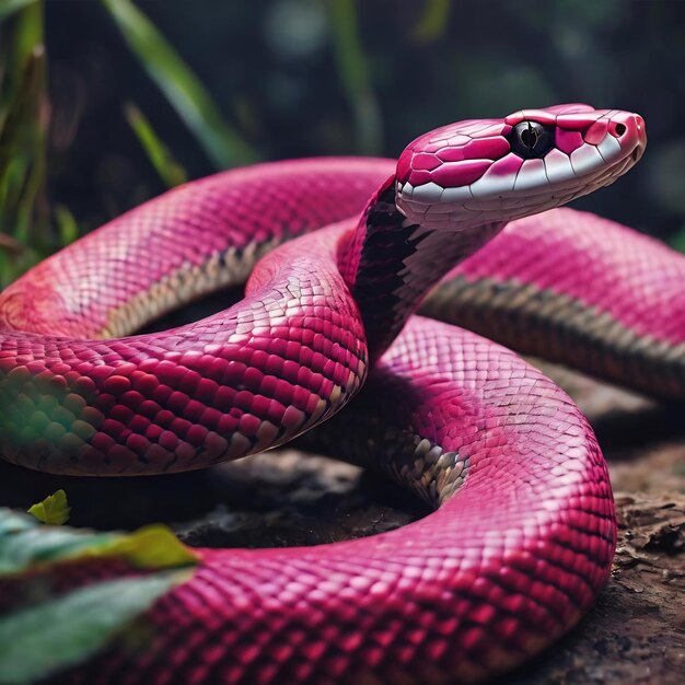 Uma ilustração colorida de uma cobra com uma mancha rosa