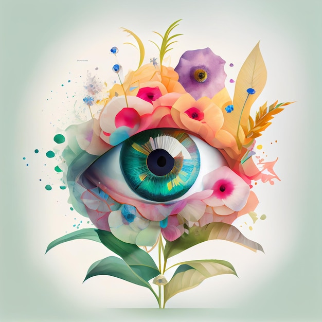 Uma ilustração colorida de uma flor com a palavra olho nela